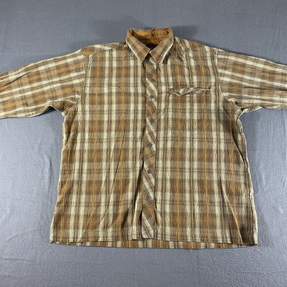 Ascend Button Down Shirt Mens Large Brown‎ Plaid Excellent Short Sleeve Textured